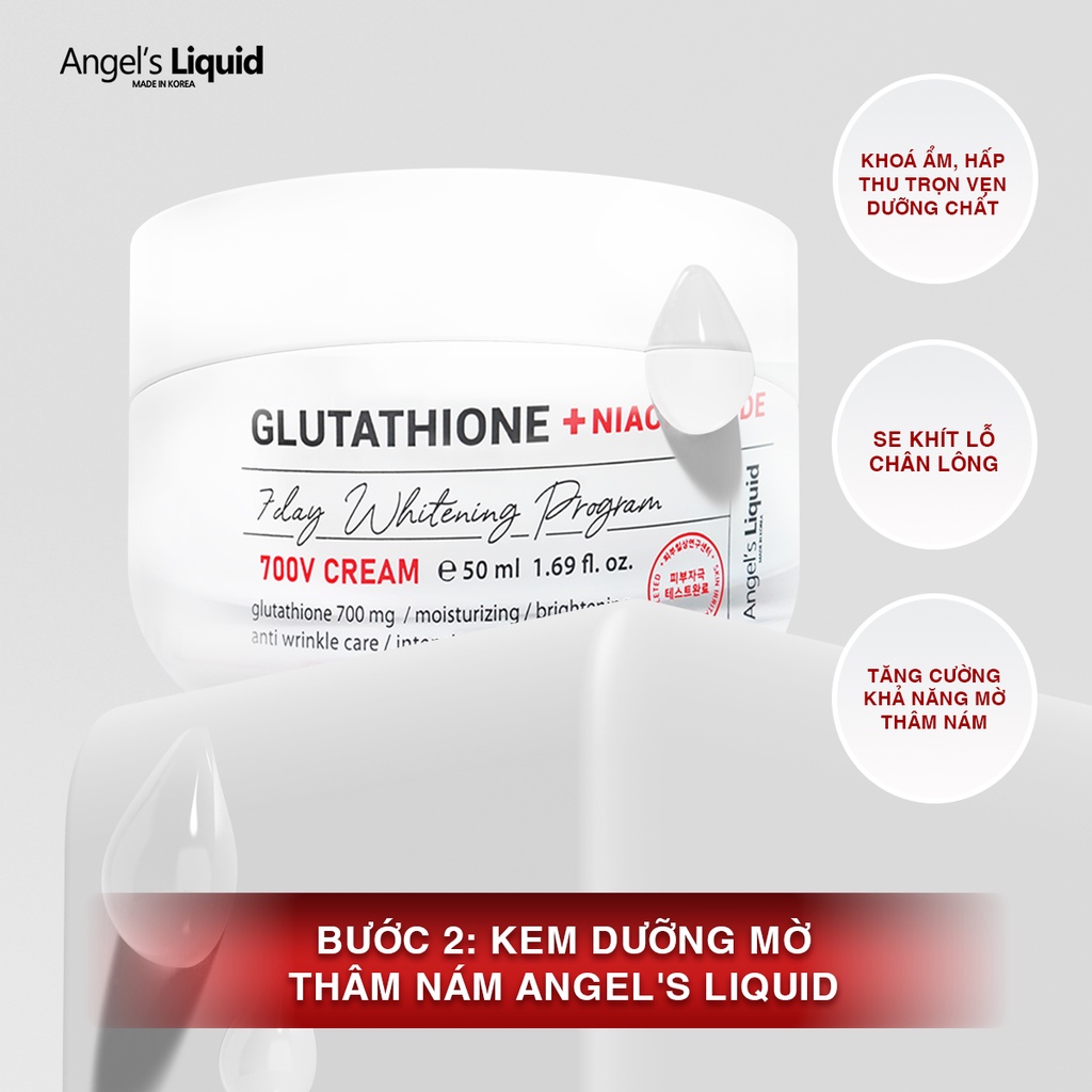 Bộ 3 Sản Phẩm Giảm Thâm Nám,Trắng Da Toàn Diện Angel's Liquid Niacinamide+ Glutathione Whitening Program