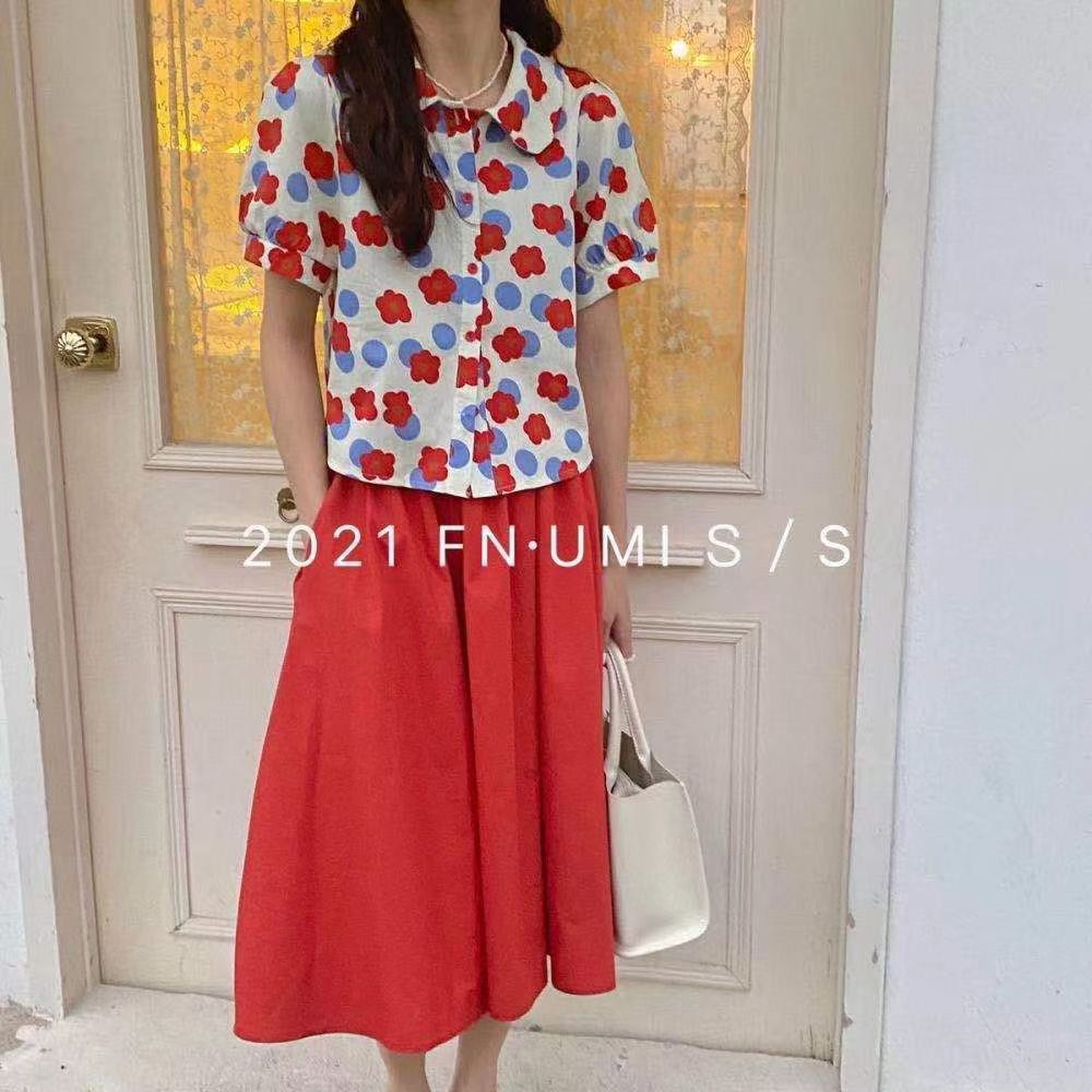 Áo Sơ Mi Nữ Tay Phồng Ngắn Tay Công Sở Dáng Rộng Vintage Họa Tiết Hoa Mùa Hè DK9T501
