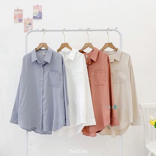 Áo sơ mi lụa trơn đuôi tôm oversize Friday