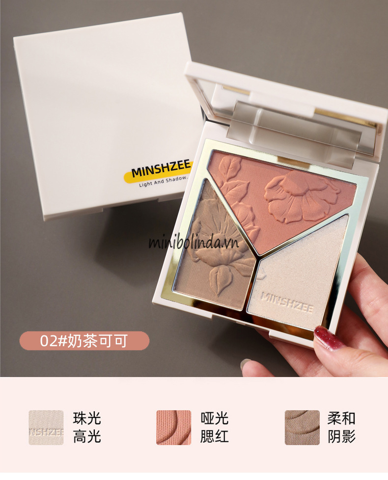 MINSHZEE Phấn highlight + tạo khối + má hồng Phấn Tạo Khối 3 Màu Tricolor Sculpting Powder