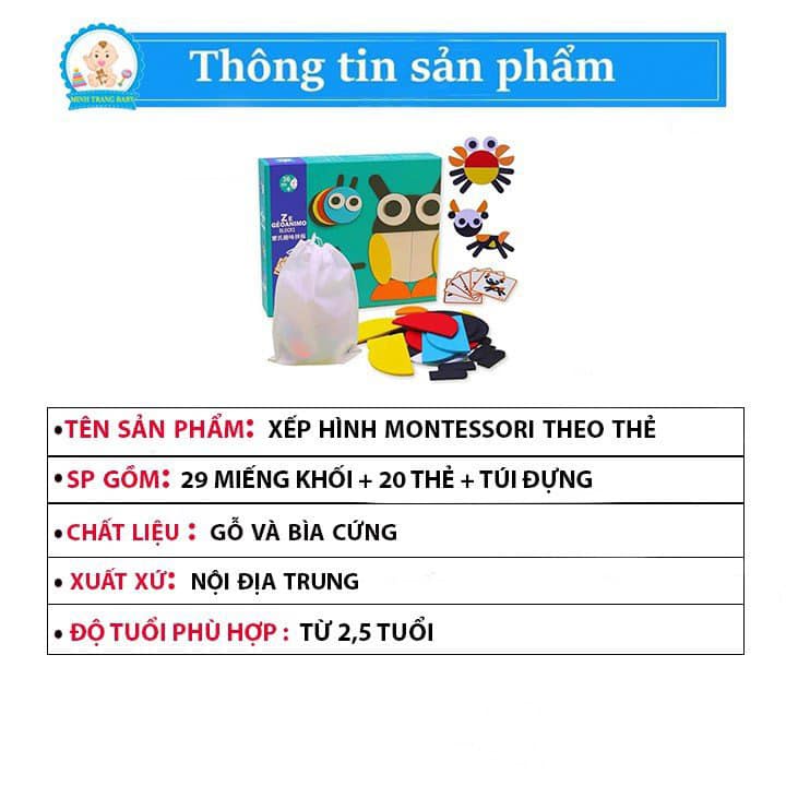 Bộ xếp hình montessori theo thẻ bằng gỗ cho bé đồ chơi giáo dục thông minh