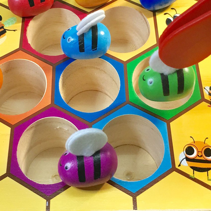 Đồ Chơi Thông Minh, Giáo cụ Montessori, Gắp Ong Vào Tổ, Giúp Bé Rèn Vận Động Tinh Phân Biệt Màu Sắc, Tập Gắp
