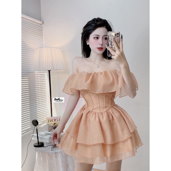 Đầm tơ trễ vai xinh xẻo