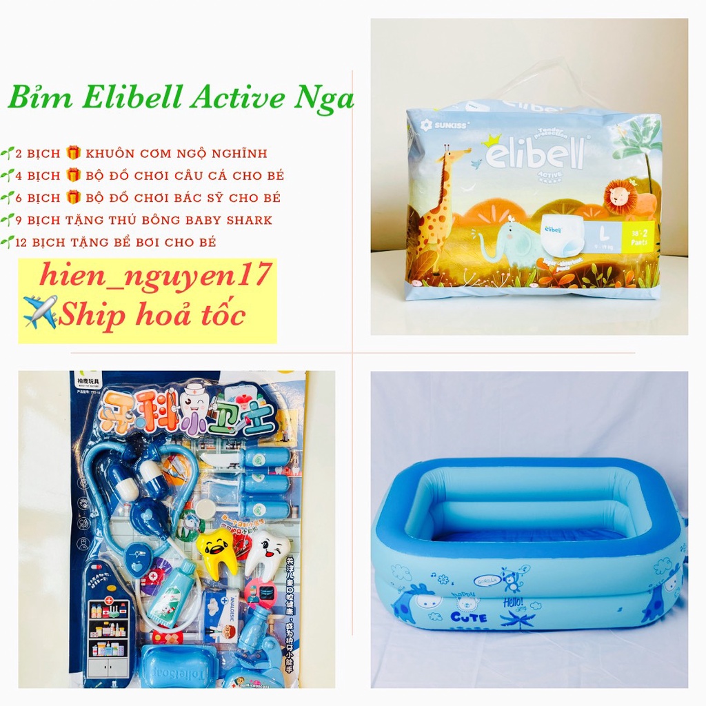 ⚡ CHÍNH HÃNG⚡ Bỉm ELIBELL ACTIVE Nga Dán/Quần Đủ Size S48/M44/L40/XL36/XXL34