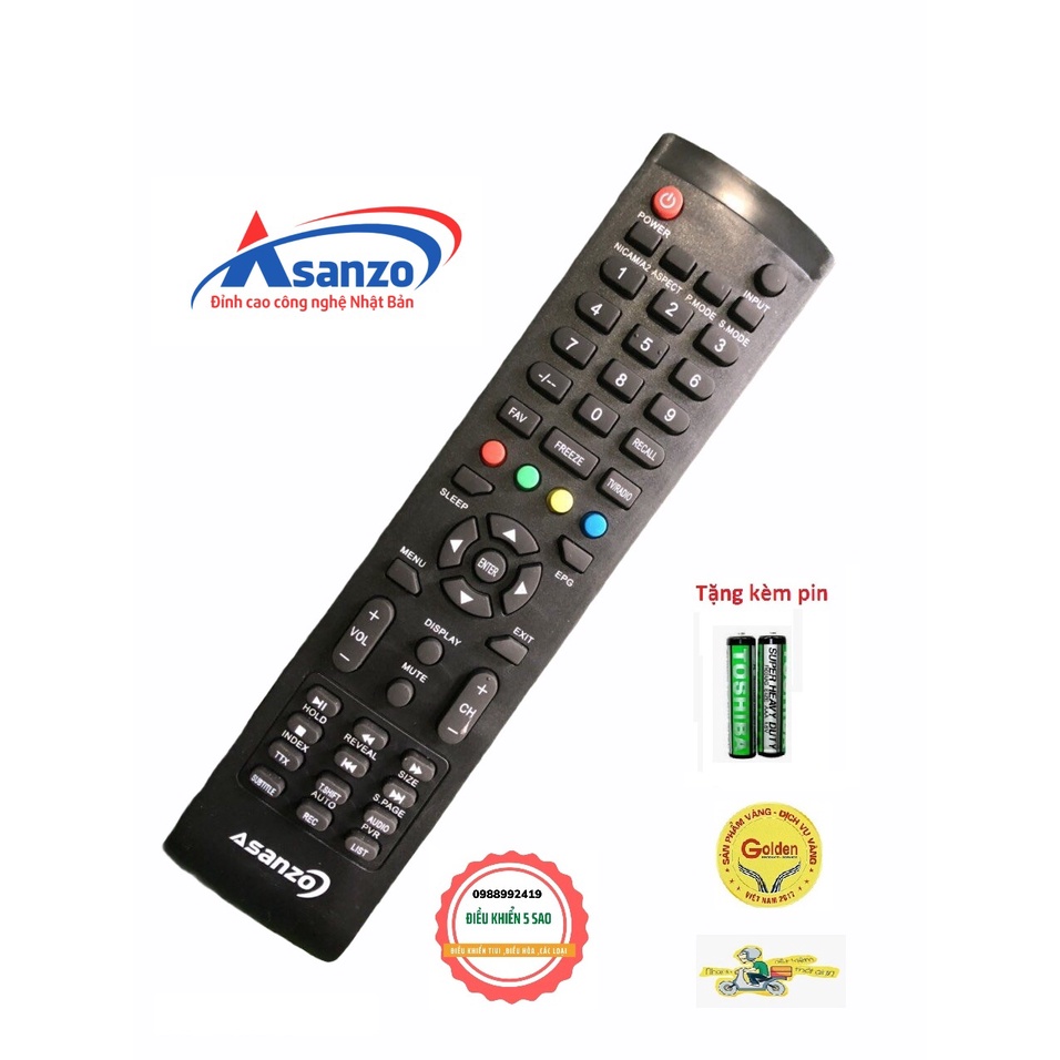 Điều khiển tivi Asanzo bản to nút đỏ và nút đen trên cùng - tặng kèm pin chính hãng - Remote TV Asanzo