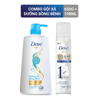 Combo gội 650g + xả dạng bọt 198g Dove dưỡng tóc bồng bềnh không bết dính