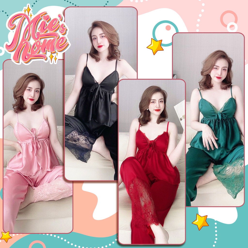 Đồ bộ 2 dây mặc nhà ngủ nữ,áo có mút lót ngực,lụa mát mịn-Mie