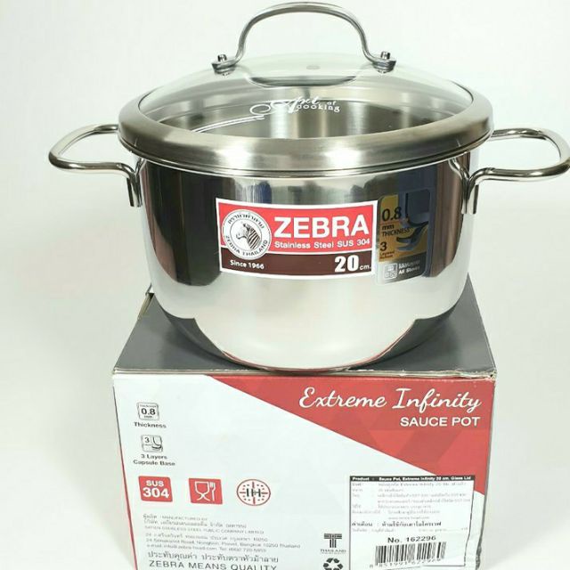Nồi inox 304 ZEBRA 3 Đáy Extreme Infinity nắp kính 162295 - 162296 - 162297