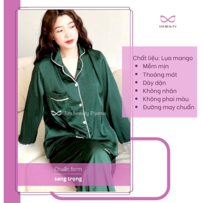 Pijama lụa EMBEAUTY bộ ngủ, mặc nhà dài tay, tiểu thư, sau sinh FREESHIP TẶNG QUÀ 0đ