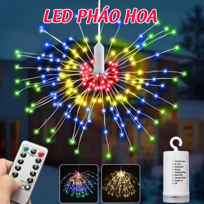 Đèn led pháo hoa có điều khiển trang trí ngày tết chùm 33 dây, 8 hiệu ứng nháy l Chùm đèn led pháo bông nhiều màu