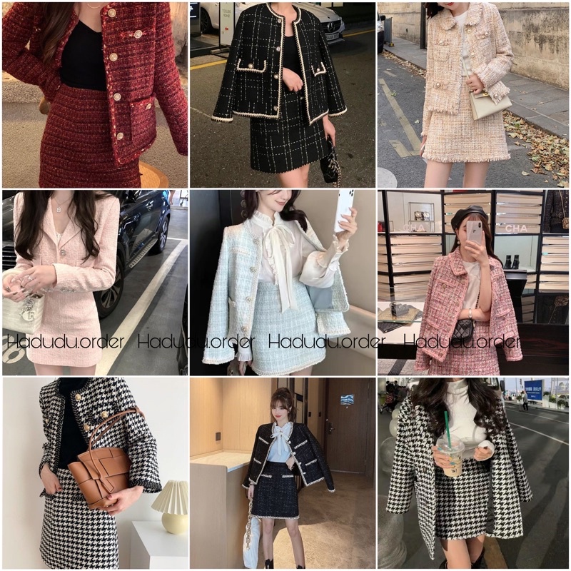 Set dạ tweed phong cách thu đông Hàn Quốc sang chảnh + video shop tự quay