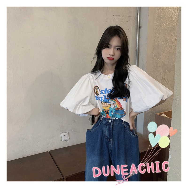 DUNEA Áo Thun Tay Ngắn Phồng Dáng Rộng Thời Trang Cho Nữ