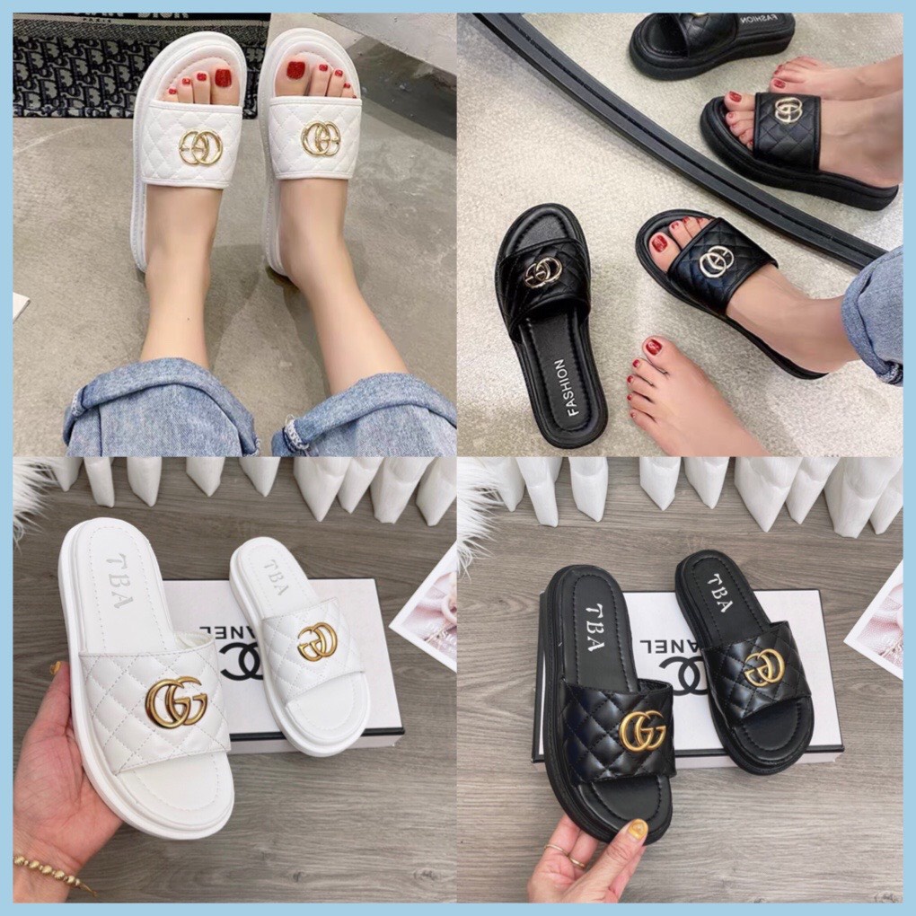 Dép Lê GG Quai Ngang, Đế Bằng 3cm ,Da Mềm , Sang Chảnh Siêu HOT