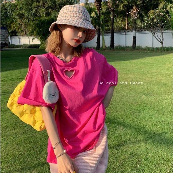 Áo Thun Nữ Ngắn Tay Cổ Tròn Khoét Lỗ Phong Cách Hàn Quốc