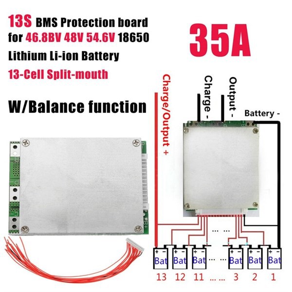 Mạch 13S 48V 35A, sạc và bảo vệ pin Li-ion 3.7V, 13 cell nối tiếp