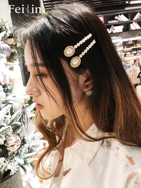 2 mẫu kẹp đính đá và hạt trai nhân tạo lớn siêu đẹp