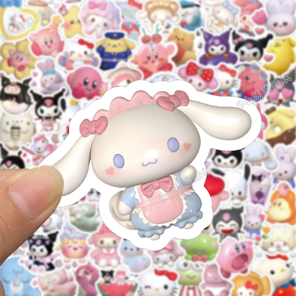 Bộ 100 Miếng Dán 3D Hình Kuromi Cinnamon Melody Chống Thấm Nước Trang Trí Điện Thoại