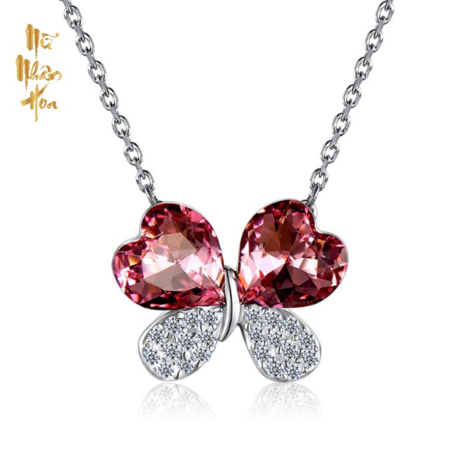 VCS014 Vòng cổ bạc và pha lê hình Điệp luyến hoa