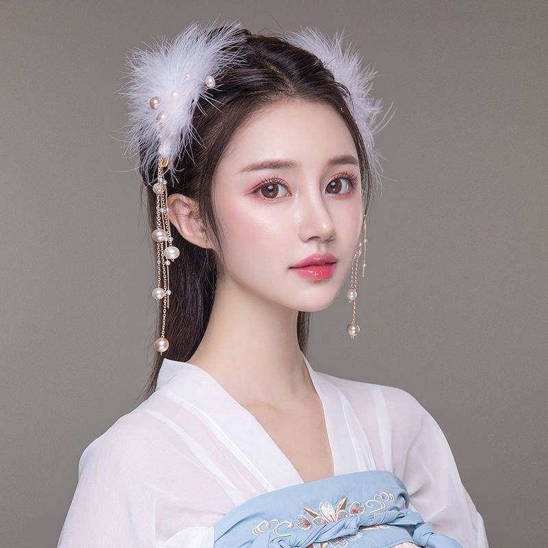 Bộ Kẹp Tóc Đính Lông Vũ Phong Cách Cổ Điển Hán Phục Cho Nữ