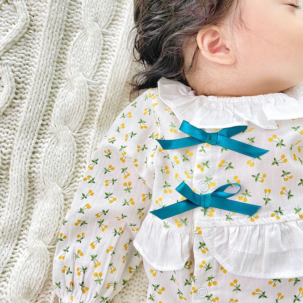 Bộ Áo Liền Quần Tay Dài Bằng Cotton Thêu Hoa Dành Cho Bé Gái 0-3 Tuổi 0029