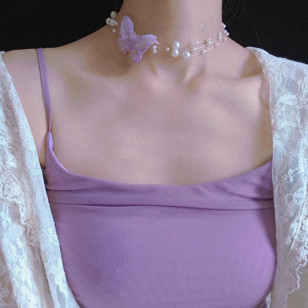 ANEMONE Vòng cổ Ngọc Trai Mặt Bướm Thời Trang Cho Nữ