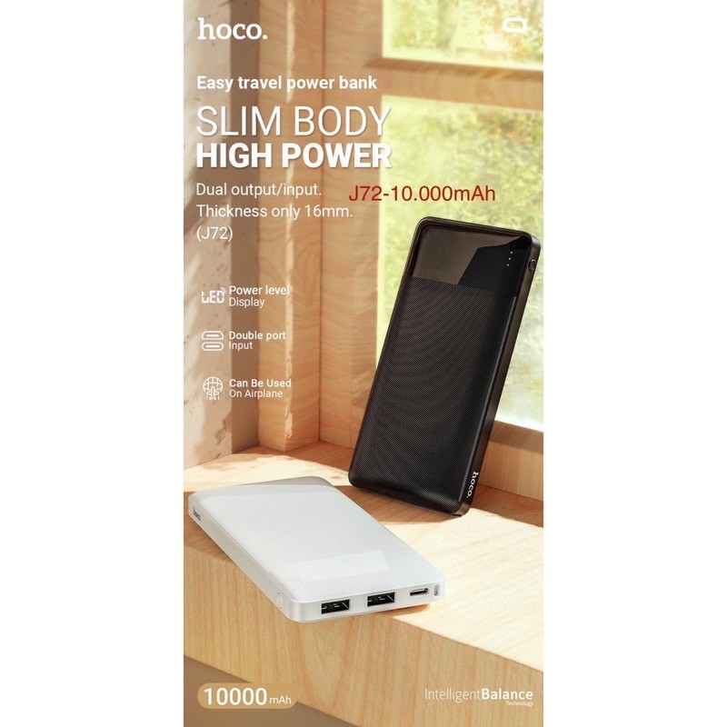 ✔FREESHIP✔️✔Pin Sạc Dự Phòng HOCO J72  2 Cổng Sạc IN/Out-USB, 10.000mAh-Nhỏ gọn-Siêu Mỏng cho IPhone Samsung Oppo Huawie