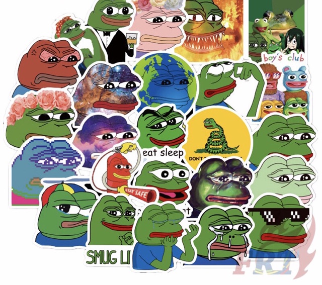 Sticker ếch xanh 30 cái ép lụa , anhr sticker dán ếch xanh pepe khách nhau