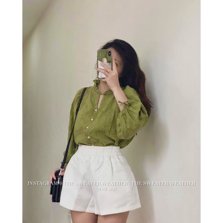 [Mã FAMARAL2 giảm 10K đơn 50K] Set sơ mi đũi bèo xanh cổ tàu quần short đùi ngắn cao cấp BN254