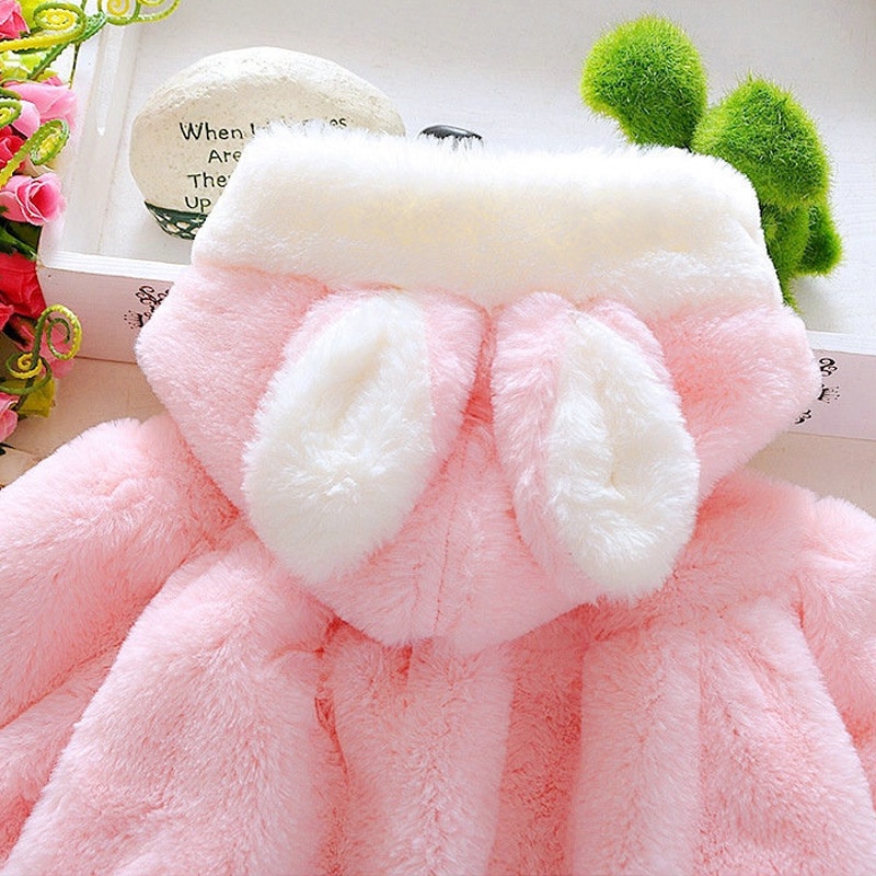 Áo Khoác Nhung Dày Có Nón Tai Thỏ Dễ Thương Phong Cách Hàn Quốc Cho Bé Gái