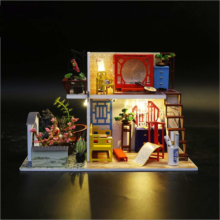 Mô hình nhà DIY Doll House Leisurely Jiangnan Kèm Mica chống bụi, Bộ dụng cụ và Keo dán