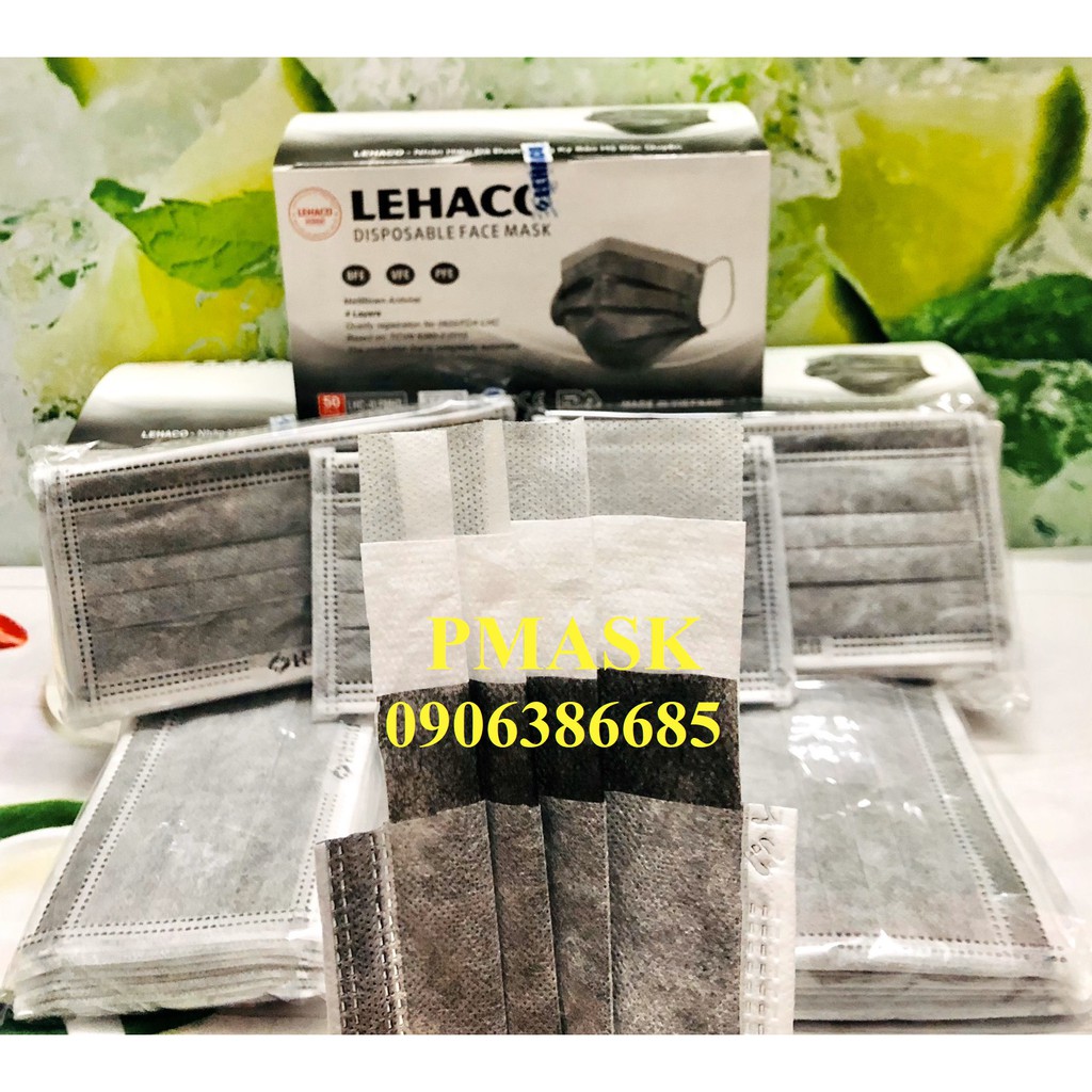 2 Hộp khẩu trang y tế Xám Lehaco 4 lớp kháng khuẩn 100 cái - Combo 2 hộp khẩu trang Lehac Xám