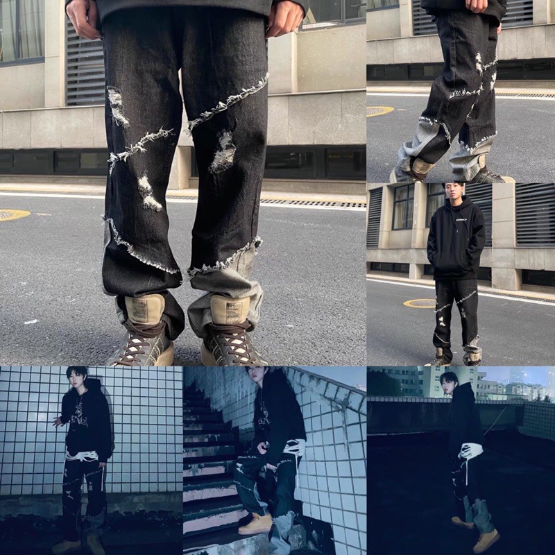 ULZZANG  Quần jeans rách UNISEX độc lạ cá tính FASHIONITA KÈM 3 ẢNH THẬT CUỐI
