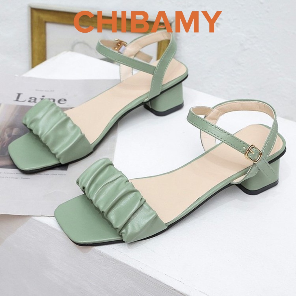 Sandal cao gót quai Nhăn CHIBAMY gót trụ cao 5p chất da mềm