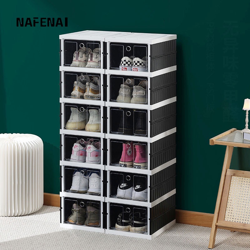 Hộp đựng giày NAFENAI bằng nhựa trong suốt chống bụi bẩn có thể gấp gọn tiện dụng