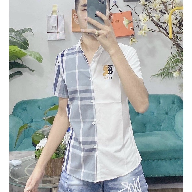 Áo sơ mi nam tay ngắn giá rẻ thêu logo BBR mẫu mới giá rẻ vải mặc mát cao cấp VBSHOP007