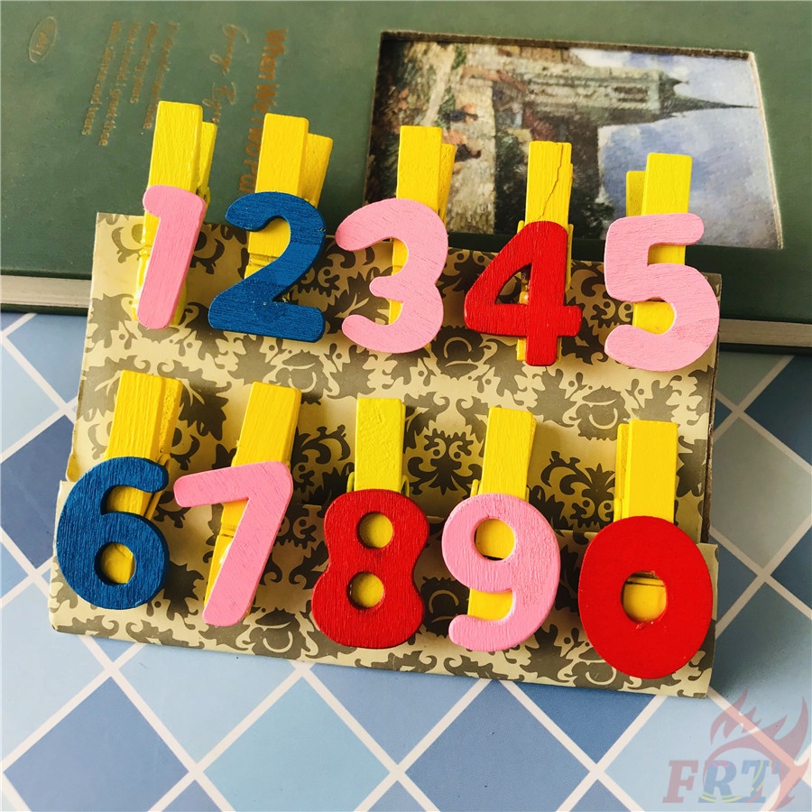 Set 10 Kẹp Gỗ Hình Chữ Số 3.5x0.7cm Nhiều Màu Sắc Dùng Để Trang Trí Thiệp Thủ Công