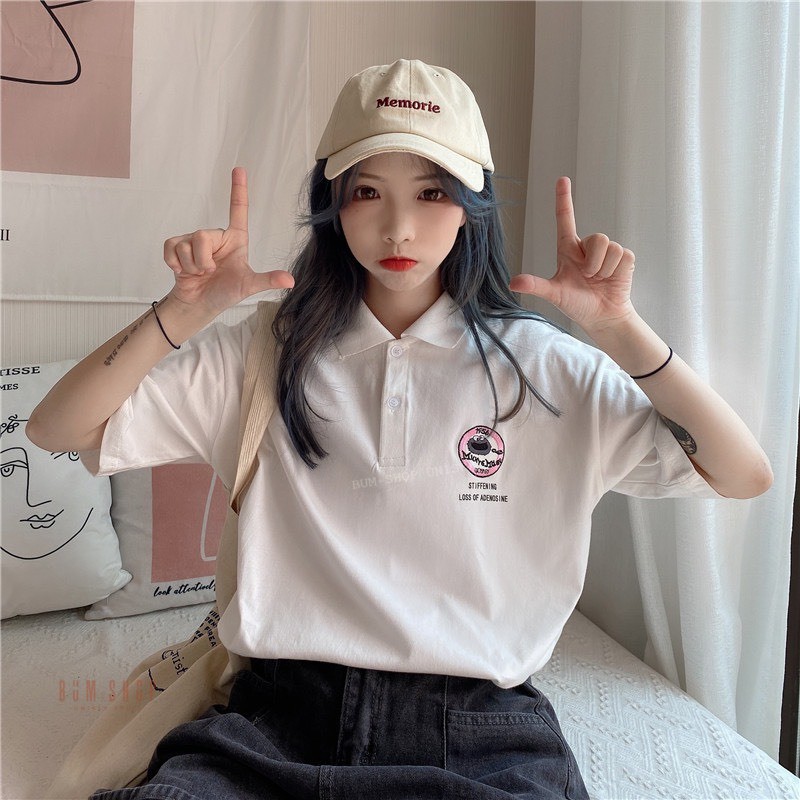 Áo Thun Polo Có Cổ Form Rộng Nữ Thêu Logo Sắc Sảo - TTLCC53  - Chất Phông Cotton Mềm Mát - Unisex Oversize < 70kg | BigBuy360 - bigbuy360.vn