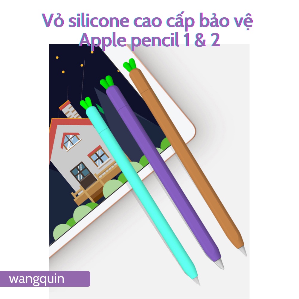 Hoả Tốc - Vỏ bọc silicon bảo vệ bút cảm ứng Apple Pencil 1 và Pencil 2 case - Củ cà rốt đủ màu Đúc nguyên khối siêu mỏng