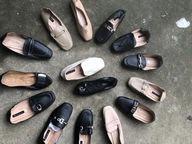 Giày da đen mũi tròn , giày lười nữ chất mềm đẹp | BigBuy360 - bigbuy360.vn