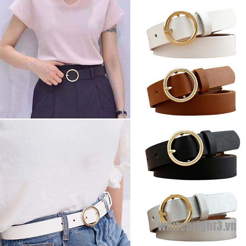 Thắt Lưng Da Khóa Kim Loại Tròn Phong Cách Boho Cổ Điển