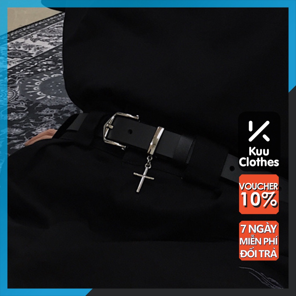 Thắt Lưng Nam Nữ Kuu Clothes Màu Đen Bạc Đẹp - Dây Lưng Nam Nữ Unisex Mặt Kim Loại Streetstyle - Thắt Lưng Chữ thập