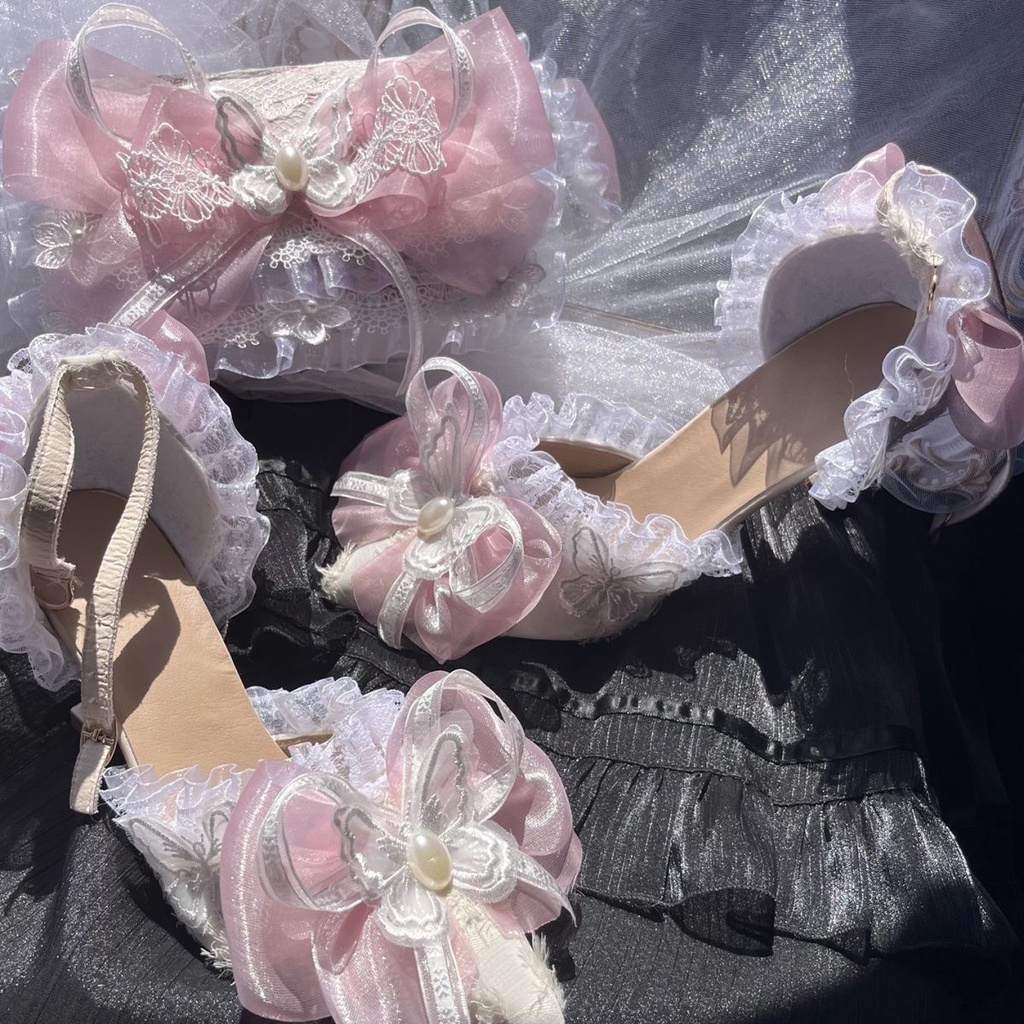 Giày Cao Gót Lolita Màu Hồng Xanh Lam Hồng Thanh Lịch Ngọt Ngào