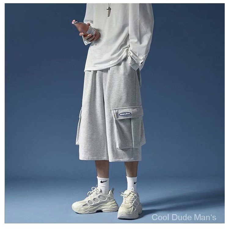 Summer Casual Pants Men's Cropped Overalls Breathable Quick-Drying Track Pants Loose Thin Shorts Middle Pants Fashion Brand Men