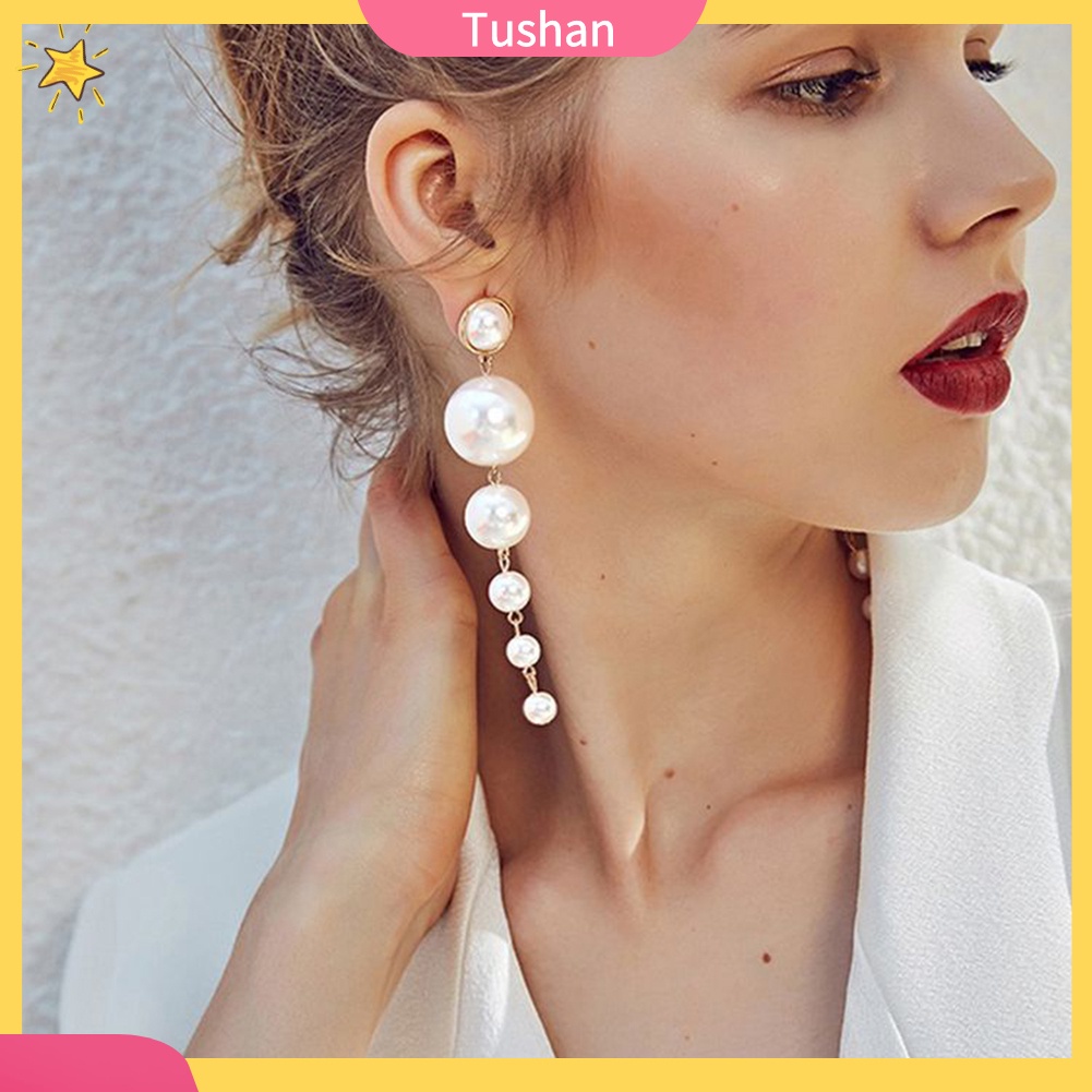 Khuyên Tai Dáng Dài Đính Ngọc Trai Nhân Tạo Thời Trang Cho Nữ