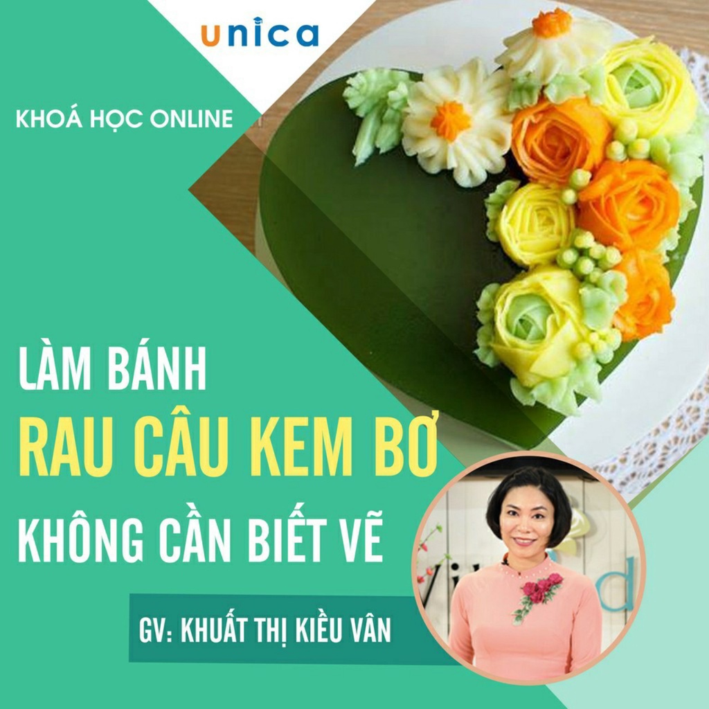 Toàn quốc [Evoucher] Khóa học Làm bánh rau câu kem bơ không cần biết vẽ, thạch gelatin dẻo giòn khuôn bột sợi khay Flan
