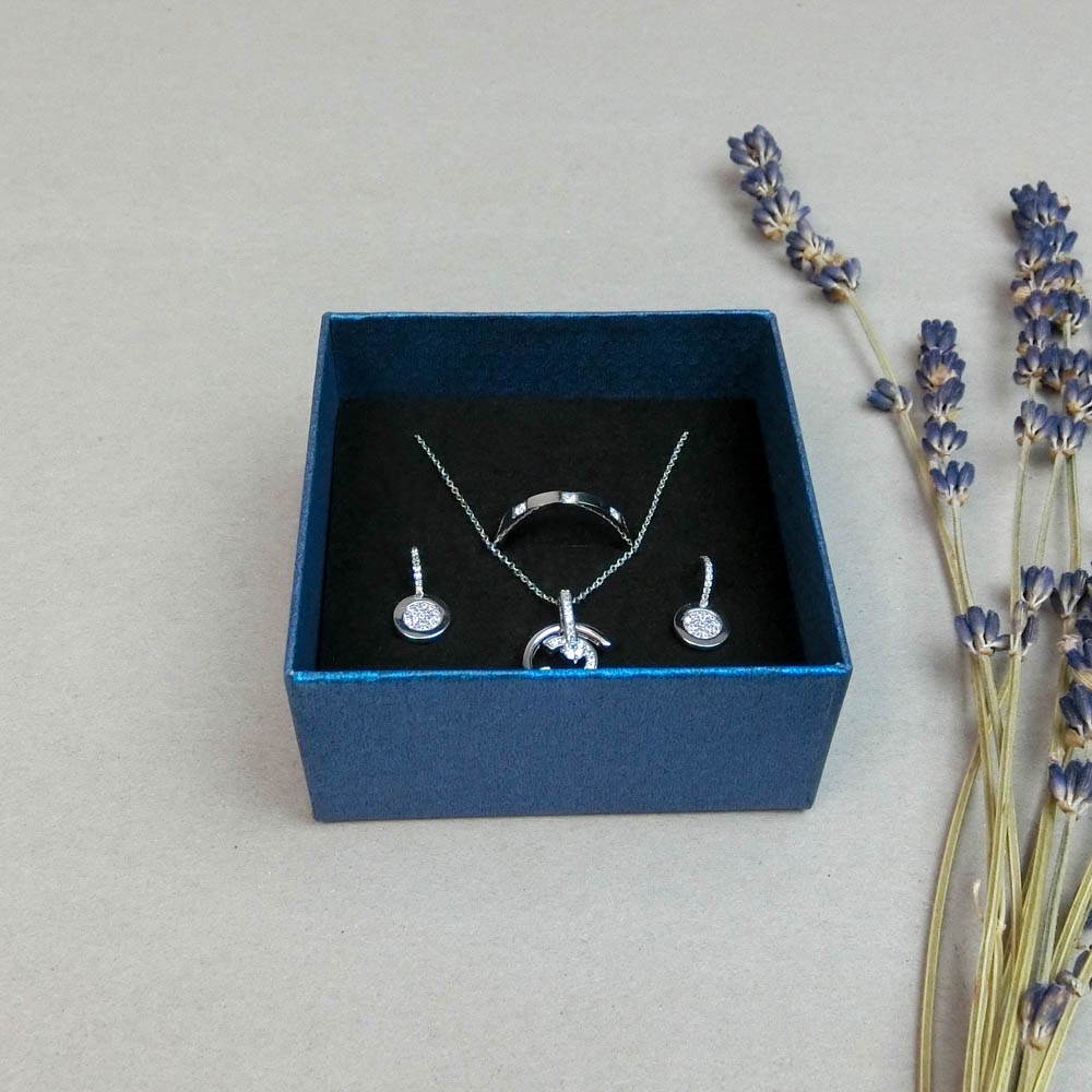 Combo 10 hộp đựng trang sức size 7.5cm xanh dương vân tròn dễ thương