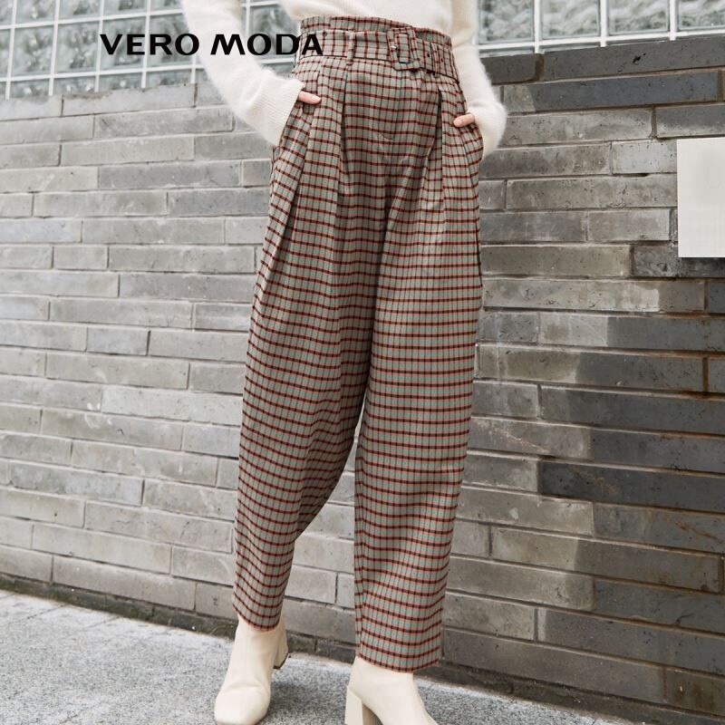 Vero Moda Quần Nữ Cổ Điển Ca Rô Cạp Cao Có Dây Belt 320350017