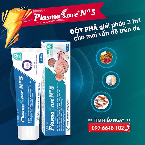 Gel bôi da PlasmaKare No5 kháng khuẩn, hết ngứa, lành nhanh loét, vết thương hở, xử lý mọi vấn đề về da