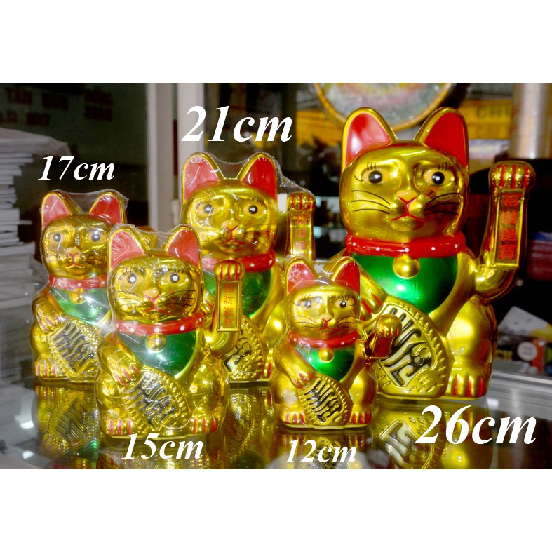 Mèo Thần Tài vàng vẫy khách chạy pin