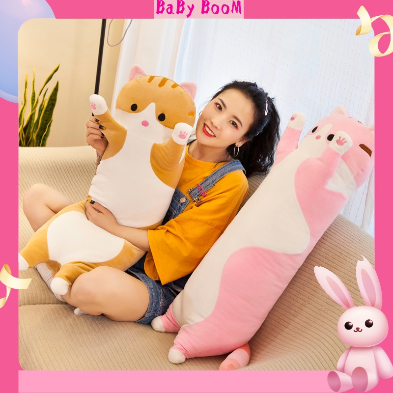Gối Ôm Gấu Bông Mèo Dài Quà Tặng Bông Tuyết Siêu Mịn Mền Mại